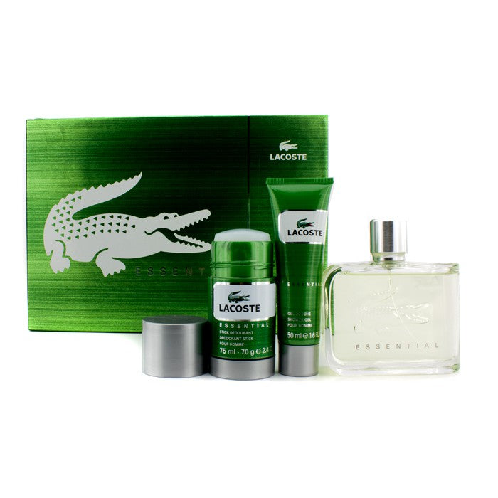 Lacoste ESSENTIAL 3pc Men Set 4.2oz EDT Spray + 1.6oz S/Gel + 75ml Deo/Stick BY LACOSTE